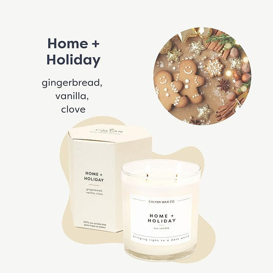Calyan Wax Co. Home & Holiday 2 Wick Scented Candle - 37 Hour Burn - Luxury Non Toxic Soy Wax Candles - Long Lasting Large Glass Jar Candle for Home - 8.8oz