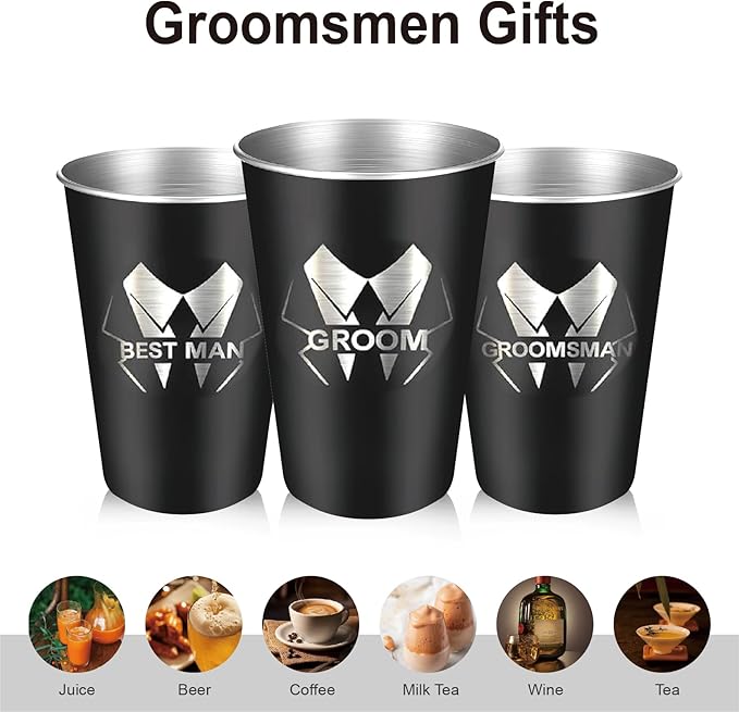 PartyGifts&beyond Groomsmen Gifts 7Pcs Groom Cups 16 Oz Groom Squad Cups for Bachelor Party Favors Stainless Steel Groomsmen Tumbler(LJ-Bold)