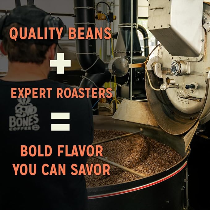 Bones Coffee Company Salted Caramel Flavored Coffee, Medium Roast Low Acid Arabica Beans Compatible with Auto drip and French Press Coffee Maker, 12 Oz Ground