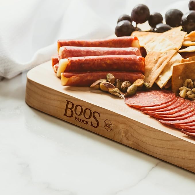 John Boos Chop-N-Slice Series Rectangular Wooden Maple Cutting Board 20”x15” – 1.25” Thick, 10-lb Reversible Butcher Block with Eased Corners & Edge-Grain – Made in the USA