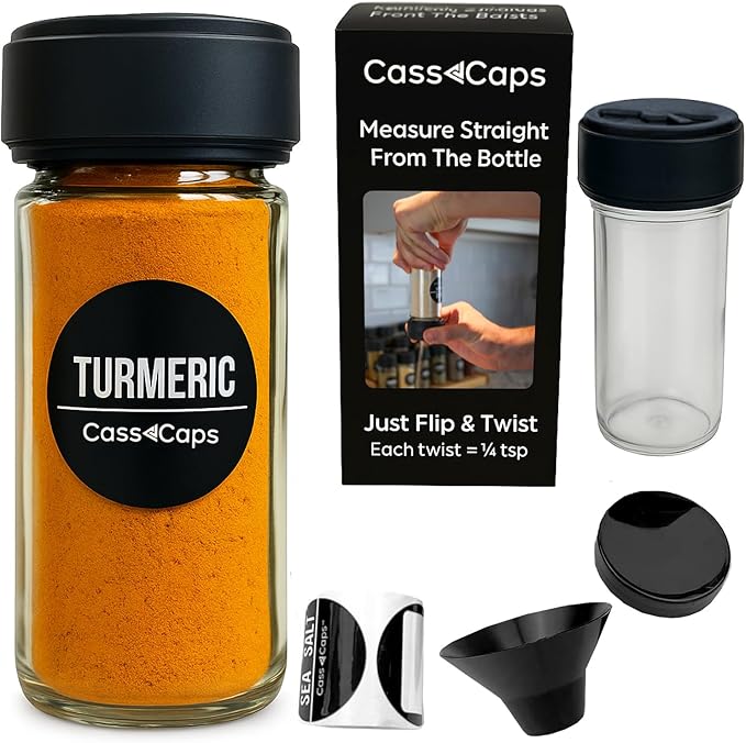 Spice Jar & Measuring Cap Set – Measure Straight From The Spice Jar! Faster Meal Prep, No Mess or Clean Up. 1 Pack Holiday Special!