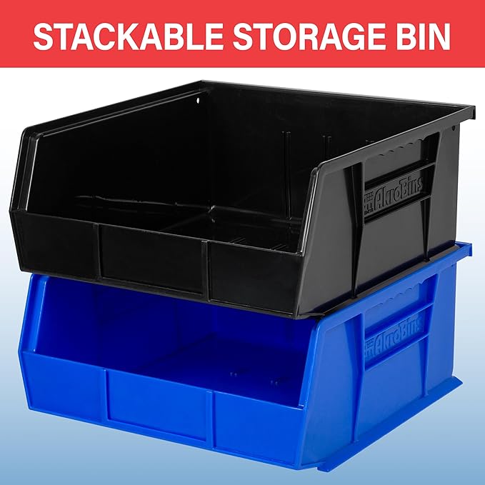 Akro-Mils 30235 AkroBins Plastic Storage Bins, Space-Saving Stackable Bins for Garage, Pantry, Craft Organization, 11" x 11" x 5", Red, 6-Pack