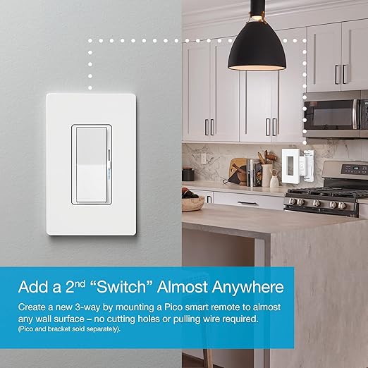 Lutron Diva Smart Dimmer Light Switch for Caseta Lighting (Lutron Smart Hub Required), for LED Lights, 150W, Single-Pole/3-Way, No Neutral, White, 2 Pack (DVRF-6LS-WH-2)
