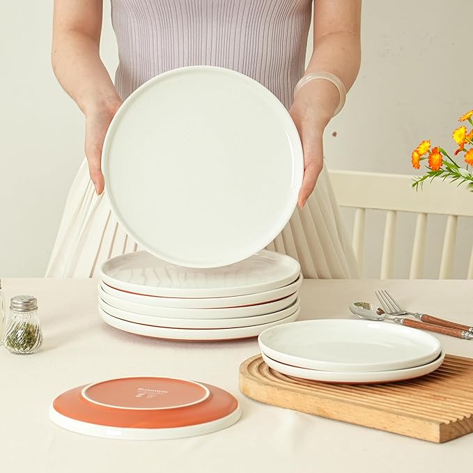 8-Inch Plates Set of 4, Dual Glaze Stoneware Plate, Microwave and Dishwasher Safe, Ceramic Plates for Salads & Desserts, Stardust Glaze White