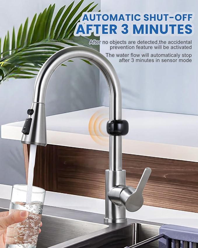 Touchless Kitchen Faucet Motion Sensor - Activated Smart Hands Free Kitchen Faucets with Pull Down Sprayer Single Handle Kitchen Sink Faucet,Brushed Nickel