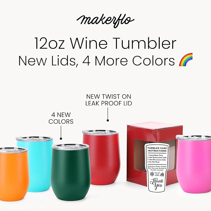 makerflo 12 oz Teal Powder Coated Wine Tumbler with Leak-Proof Clear Lid - Pack of 25, Ideal for Craft and Personalization (Laser Engraving, UV DTF, Epoxy, and Vinyl)