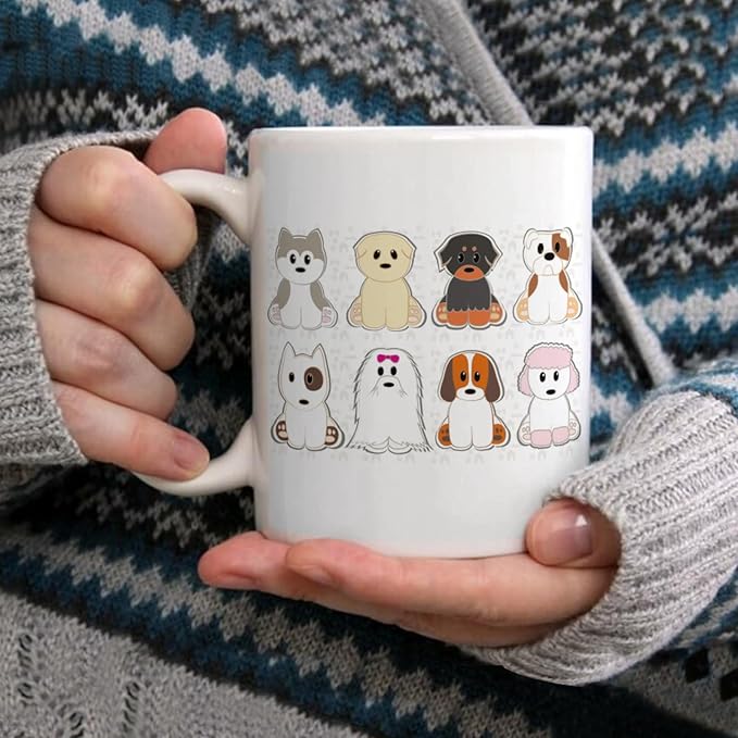 Coffee Mugs Ceramic Latte Mug with Handle Cute Dogs Pattern 11 OZ for Men Women for Latte Cappuccino Cocoa Milk Dishwasher & Microwave Safe