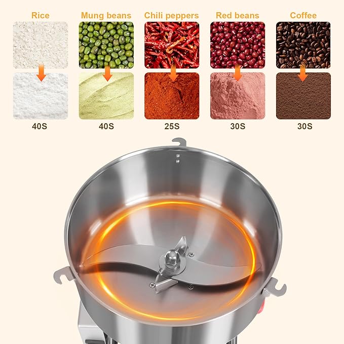 4500g Electric Grain Mill Grinder, High Speed 5000W Commercial Grinders, Stainless Steel Machine for Dry Grains, Coffee, Corn (4500g/10lbs Capacity)