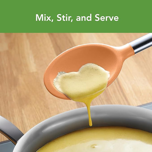 Mixing Spoon Stainless Steel Handle Scratch Resistant Non Stick Safe Kitchen Utensil for Cooking Baking Serving Stirring, Heat Resistant Silicone Stirring Spoon with Metal Handle Apricot Orange