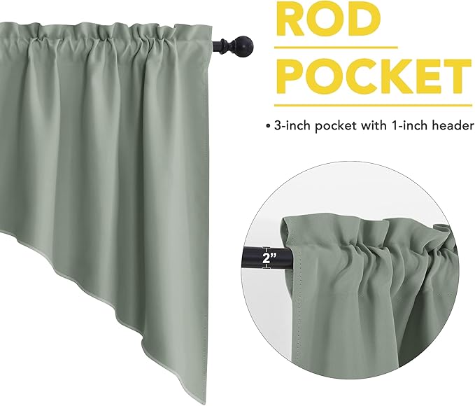 NICETOWN Kitchen Valances for Window, Farmhouse Rustic Room Darkening Swag Curtains for Living Room Rod Pocket Soft Short Curtains for Bedroom Decor, 1 Piar, 36" x 36" x 18" per Panel, Greyish Green