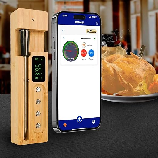 Wireless Meat Thermometer Digital, Smart Bluetooth Instant Read Thermometer，±0.9℉ Accuracy, IP68 Waterproof Food Thermometer for Oven, Smoker, BBQ, Rotisserie, Kitchen