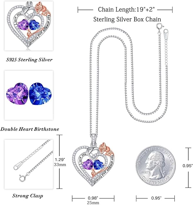 Iefil Christmas Gifts for Wife Women - 925 Sterling Silver Double Birthstone Necklace, Anniversary Birthday Gifts for Women, Jewelry Gift for Wife Girlfriend Mom Her