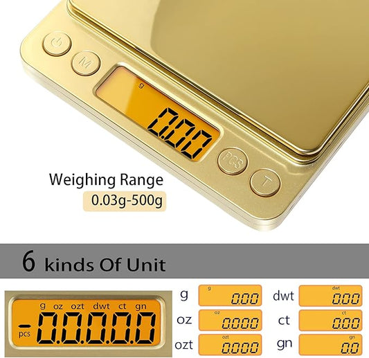 Fuzion Digital Scale .01 Gram Accuracy, 500g Mini Food Scales for Small Jewelry, Gold, Herb, Spice - Weight Gram and Oz