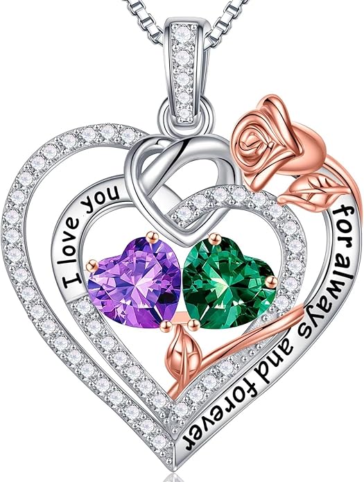 Iefil Christmas Gifts for Wife Women - 925 Sterling Silver Double Birthstone Necklace, Anniversary Birthday Gifts for Women, Jewelry Gift for Wife Girlfriend Mom Her