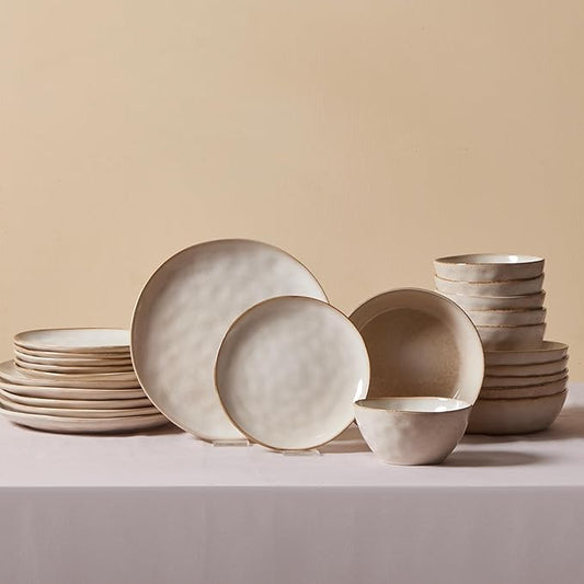 Karaca Aria Reactive Tableware Set for 6 People, 24 Pieces, Beige, Dining Tableware, Unique in The Foreground, Natural Colours, Cleanable and Durable