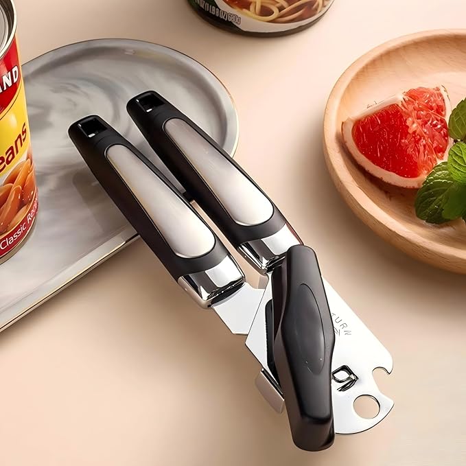 Safe Cut Can Opener with Wine Corkscrew 1 set of - Ergonomic Manual Can Opener, Food Grade Stainless Steel, Smooth Edge Cutting for Kitchen & Restaurant