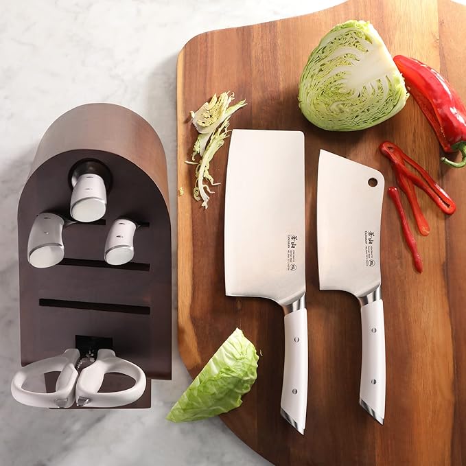 Cangshan HELENA Series German Steel Forged Cleaver Knife Block Set (7-Piece, White)