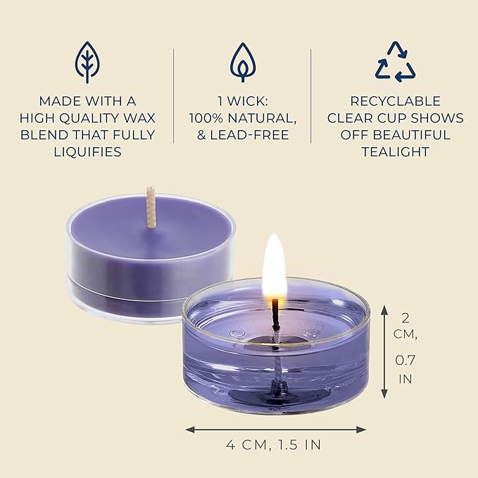 PartyLite Tea Lights Candles, Lavender and Tonka Bean with Soft Musk Scent, Gift Set of 12, Aromatherapy with up to 4 to 6 Hours Burn Time, Ideal for Home Decor, Holiday Gifting & Celebration