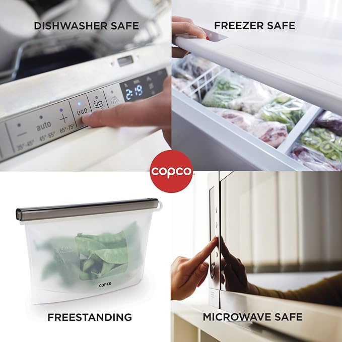Copco Silicone Food Grade Reusable Storage Bag, Clear (Small), Reduce Single-Use Plastic, Air-Tight, Leakproof, Dishwasher-Safe, Eco-friendly, 16.9 Ounce, Clear