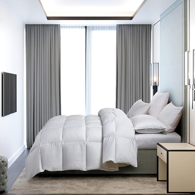 Serta Down Fiber Comforter Twin Size-Extra Warmth Duvet Insert, Luxury Fluffy Bed Comforter 100% Cotton 300 Thread Count Shell, Down Feather Fiber 500 Fill Power with Corner Taps, White 68x90inch