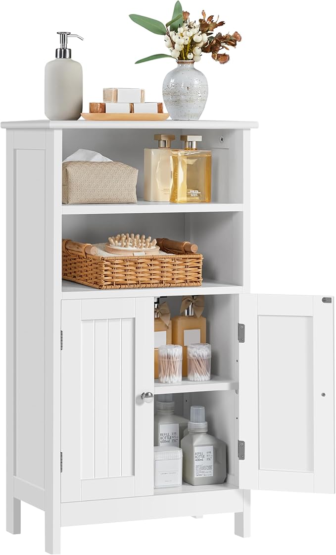 Yaheetech Bathroom Floor Cabinet, Free Standing Cabinet with Double Door and Adjustable Shelf, Side Tall Storage Organizer for Living Room/Kitchen/Hallway/Home Office, White
