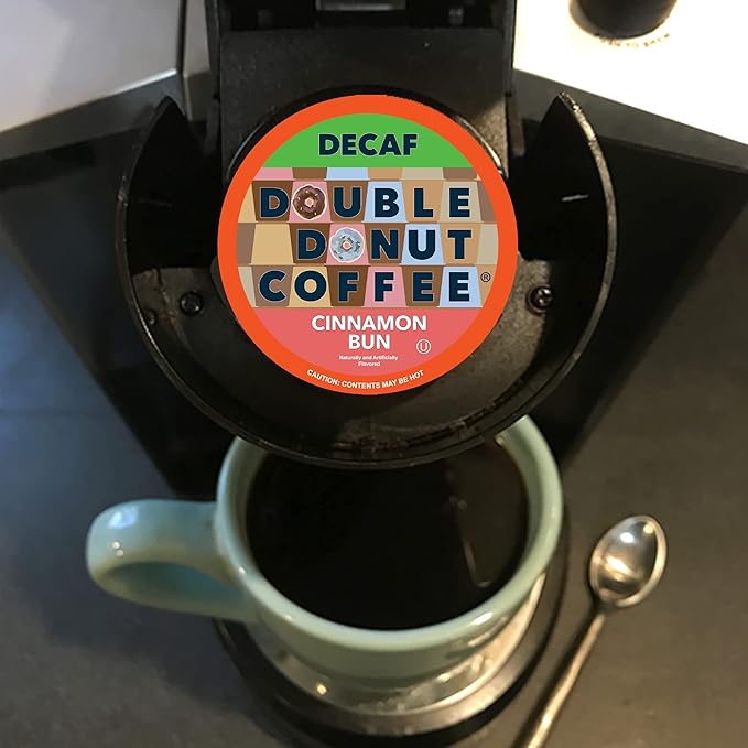 Double Donut Coffee Decaf Cinnamon Bun Flavored Coffee Single Serve Cups For Keurig K Cup Brewer (96 Count)