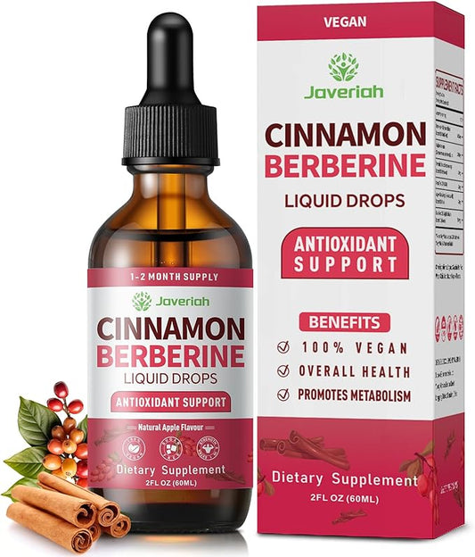 Berberine Drops with Ceylon Cinnamon Bitter Supplement,Berberine HCL Liquid Drops with Turmeric,Green Tea,Apple Cider Vinegar,Black Seed Oil for Overall Support & Digestive System 4 FL OZ 2 Pack