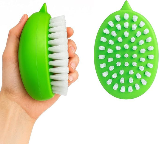 Vegetable Brush – Dual Bristles Veggie Brush & Non-Slip Grip Potato Scrubber for Root Vegetables Fruit and Vegetable Brush • Your Kitchen Essential (Green 2-Pack)