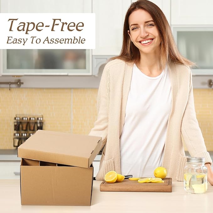 8 Pack Wine Glass Moving Boxes Kitchen Moving Boxes with Handle Kitchen Kit with Lid for Dish Glassware (15 x 12 x 10 Inches)