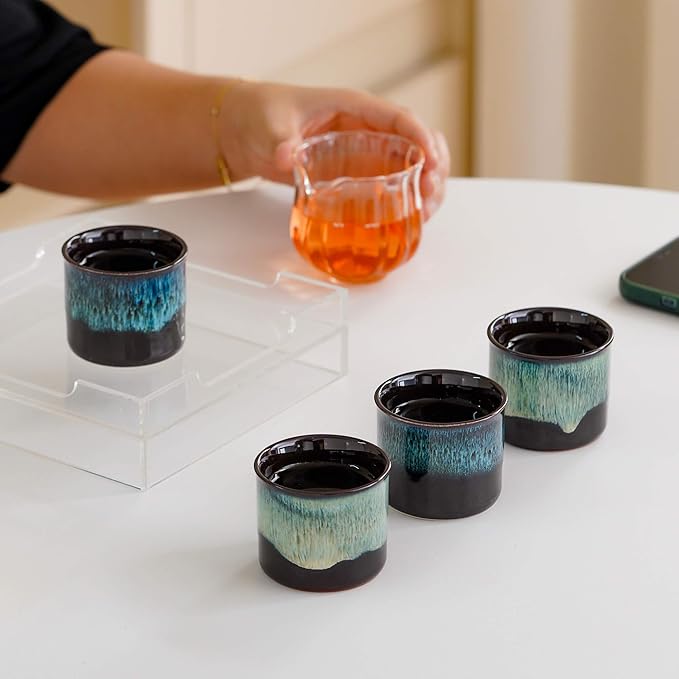 Espresso Cups Set of 2, Ceramic Espresso Cups, Expresso Shots Cups, 2.5oz Tea Cups, Demitasse Cups (4, magic outside/magic blue outside)