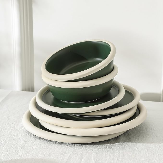Stone Lain Capri 12-Piece Dinnerware Set Stoneware, Green
