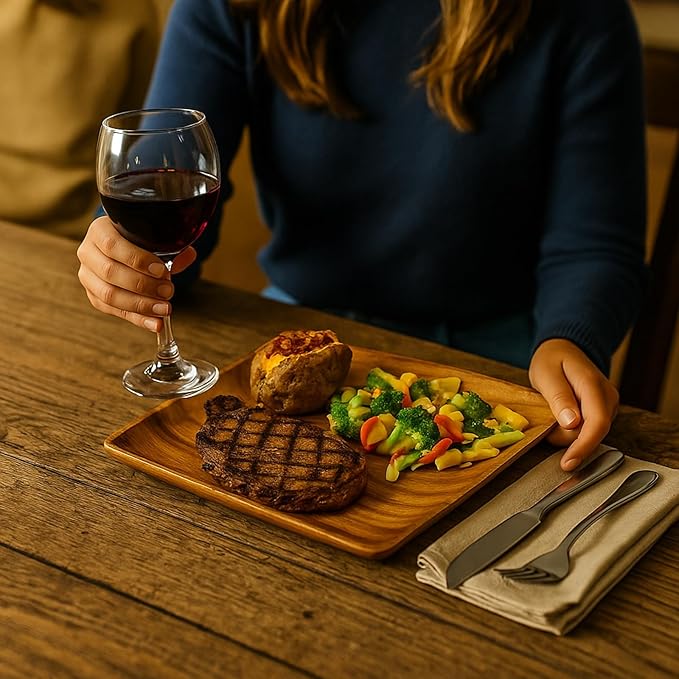 Wooden Plates Set of 4 – 10” Square Acacia Wood Plates, Rustic Dinnerware for Steak, BBQ, Charcuterie, or as Wooden Chargers