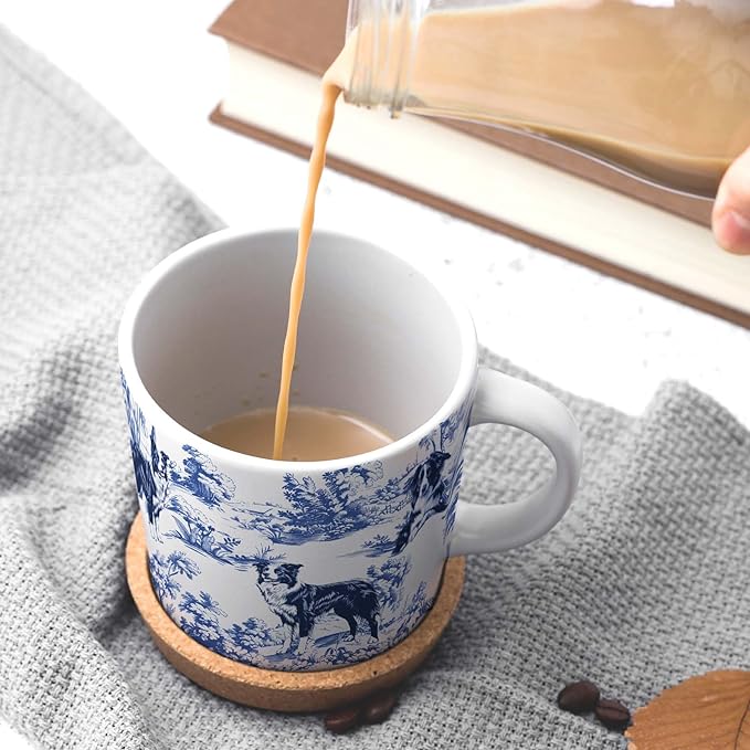 Border Collie Blue French Toile Mug, Border Collie Lover Gifts for Women, Blue Chinoiserie Toile Coffee Cup, Dog Lovers Tea Coffee Mug Birthday Gifts for Dog Owners, 11oz