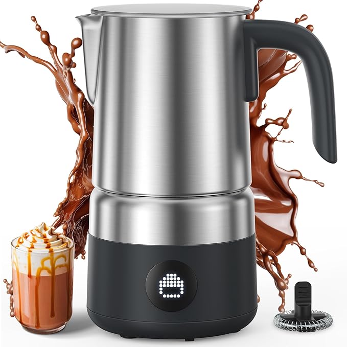 8-in-1 Milk Frother and Steamer 600W, AMZCHEF 17oz/500ml Detachable Frother for Coffee, Automatic Warm and Cold Foam Maker, Hot Chocolate Maker, Dishwasher Safe, LED Display
