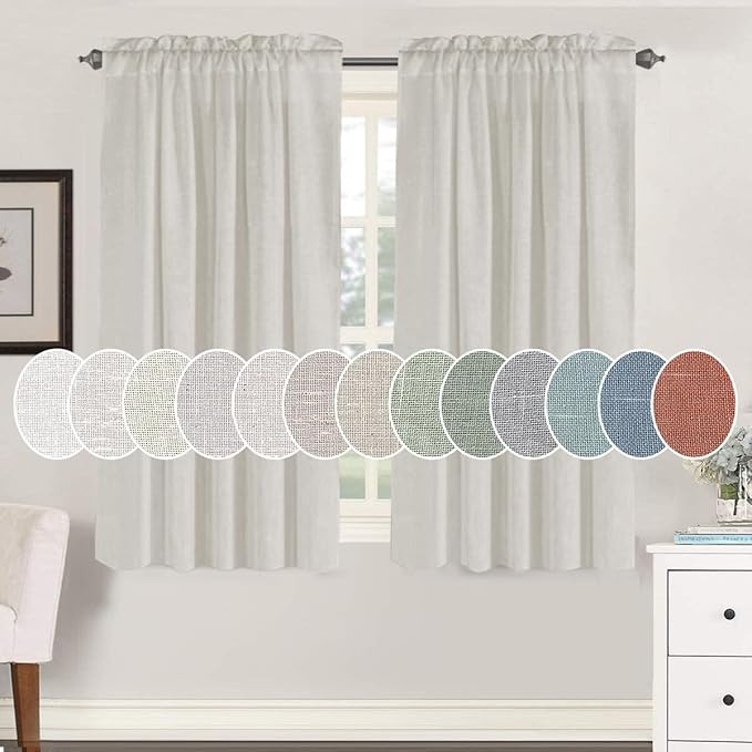 H.VERSAILTEX Linen Curtains Elegant Natural Linen Semi Sheer Curtains Energy Light Filtering Rod Pocket Window Treatments Panels for Living Room (Set of 2, Pale Oak, 52 inch W X 54 inch L)
