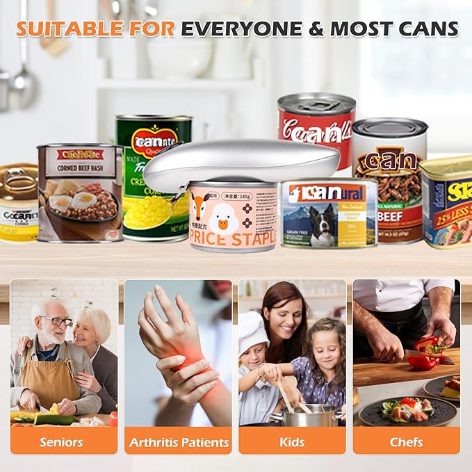 One Touch Electric Can Opener - Automatic Can Openers with Smooth Edge, Free Handheld Electric Can Opener for Kitchen, Seniors (Claret)