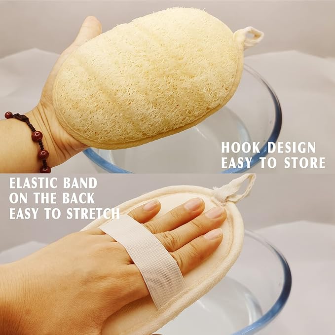 Natural Loofah Sponge Exfoliating(4 Packs),Made with Eco-Friendly and Biodegradable Shower Luffa Sponge, Loofah for Women and Men, Brown