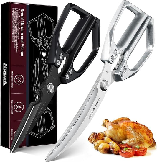 HUUSK Kitchen Scissors Set - Stainless Steel Kitchen Shear, Sharp Meat Scissors Dishwasher Safe, Heavy Duty Poultry Shears, Japanese Cooking Scissor for Food, Chicken Bones, Christmas Gift for Men