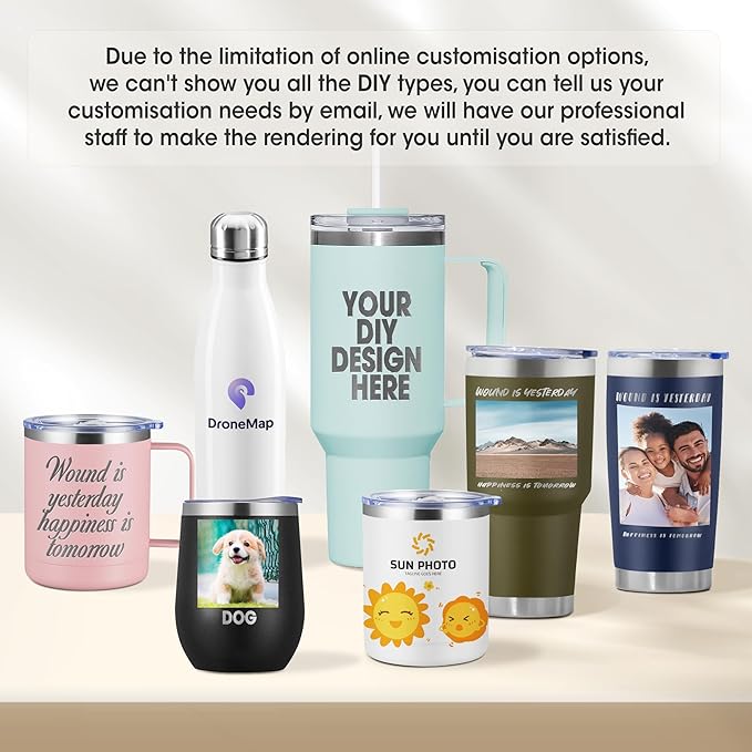 Personalized Custom Wine Tumbler Print in USA 12oz Stainless Steel Travel Coffee Cup with Lid & Straw Double Wall Insulated Mug with Colorful Text Logo Photo