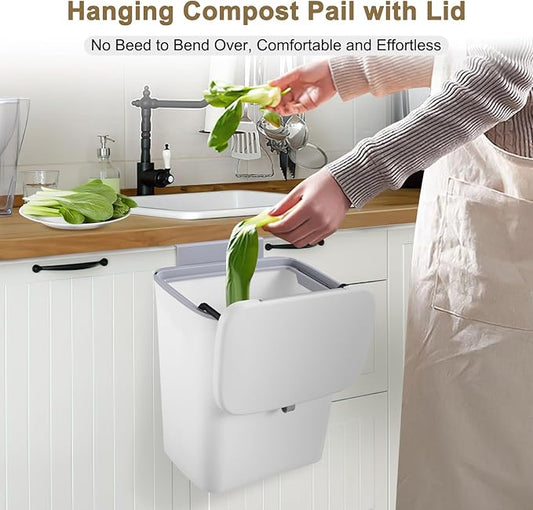 2 Pack Kitchen Compost Bin,Hanging Small Trash Can with Lid for Under Sink or Counter Top,Dustbin for Kitchen for Cabinet/Bathroom/RV//Camping//Office/Car