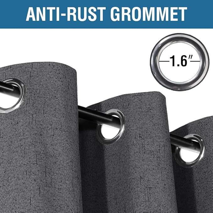 H.VERSAILTEX 100% Blackout Curtains for Bedroom 63 Inches Long Grommet Linen Face Full Light Blocking Curtain Drapes for Living Room Thermal Linen Look Curtains 2 Panels Set, 52" W x 63" L, Grey