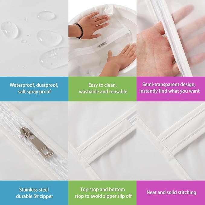 Hanging Garment Bags 12 Piece Set - 40 Inch Translucent Dust Proof Clothes Bag White Breathable Full Zipper Dust Cover for SuitTops Shirts Sports Jackets.
