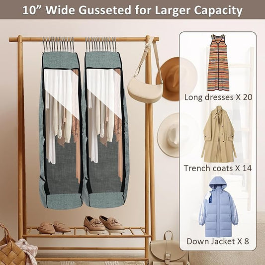 4PCS Garment Bags for Hanging Clothes,Chakera Large Breathable Garment Bag for Closet Storage with 10”Gusseted,Clear Clothing Storage Garment Cover for Dress Sweater with Double Zipper,Grey