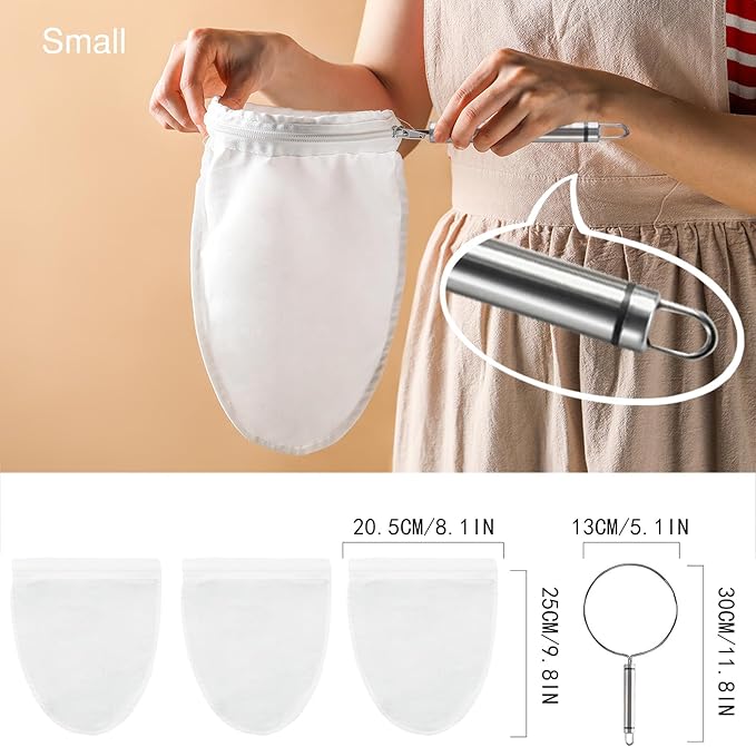 FATCAT Fine Mesh Cheese Cloth, Fine Mesh Strainer Bags, Nut Milk Bag with Stainless Steel Handle, Cheesecloth for Straining, Turkey, Cooking, Cheese, NutMilk, Juices, S