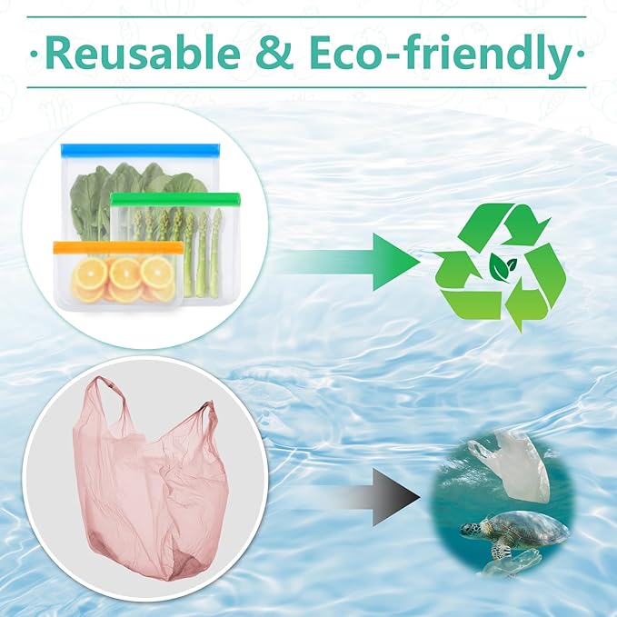10 Pack Reusable Sandwich Bags, Dishwasher Safe Food Storage Bags, Leakproof Freezer Bags for Marinate Meats, Travel, Lunch, 2 Gallon 3 Sandwich 5 Snack