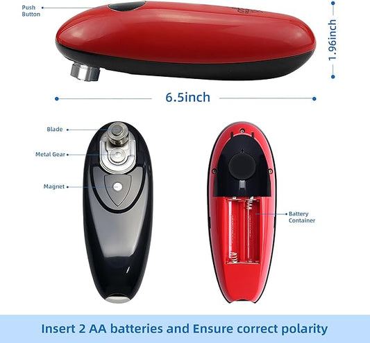 Electric Can Opener,Automatic One-Touch Operation,One Handed Can Opener Battery Operated for Seniors, with Smooth Edge Cutting, Kitchen Gadget（RED)