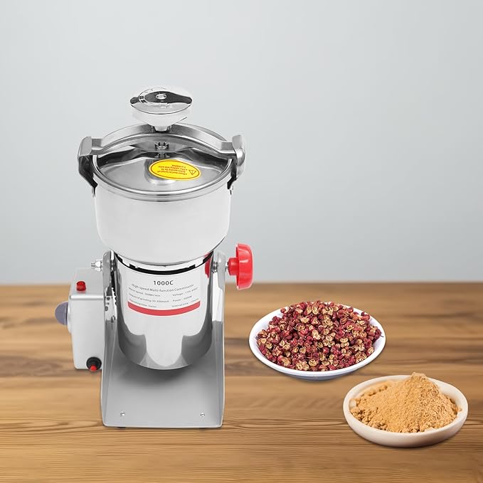 1000g Electric Grain Mill Grinder with High-pressure Cover, High Speed 3600W Commercial Grinders, Stainless Steel Machine for Dry Grains, Coffee, Corn(1000g/2.2lbs -B)