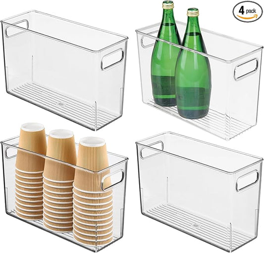 iDesign Tall Plastic Storage Bin with Handles for Fridge or Freezer - Set of 4 - Clear - Made in USA