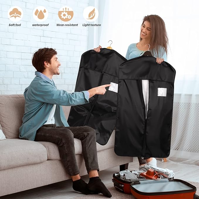 Premium Oxford Fabric Garment Bag Hanging Clothes Travel Suit Bag with Clear Window for Suits, Coats, T-Shirts, Jackets. (Black, 40-inch-3 packs)