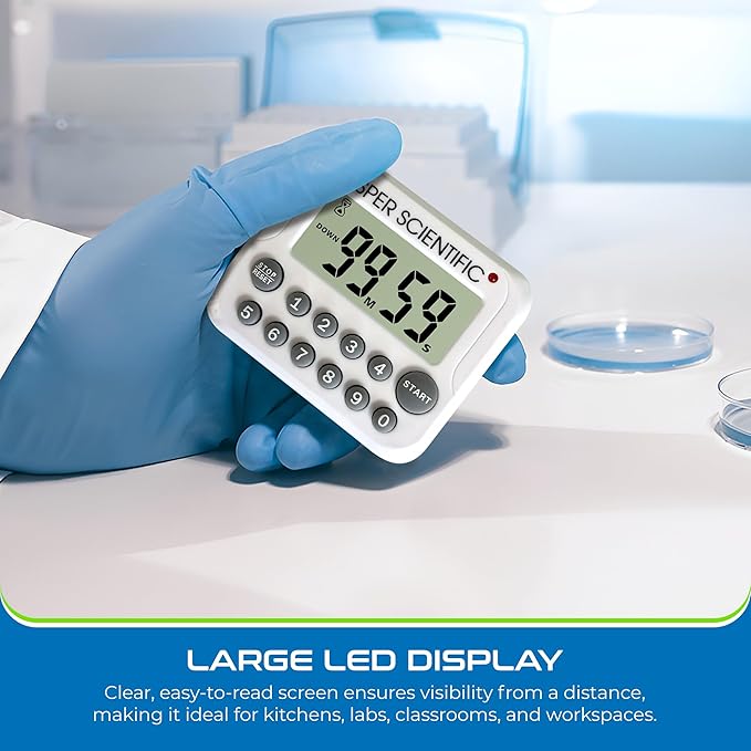 Sper Scientific Digital Count Up/Down Timer with Audible & Visual Alarm 810003 – Timer with Large Display, Loud Alarm & Up to 99 Minute Countdown - for Labs, Cooking, Workouts, Classroom & more - 4 pc